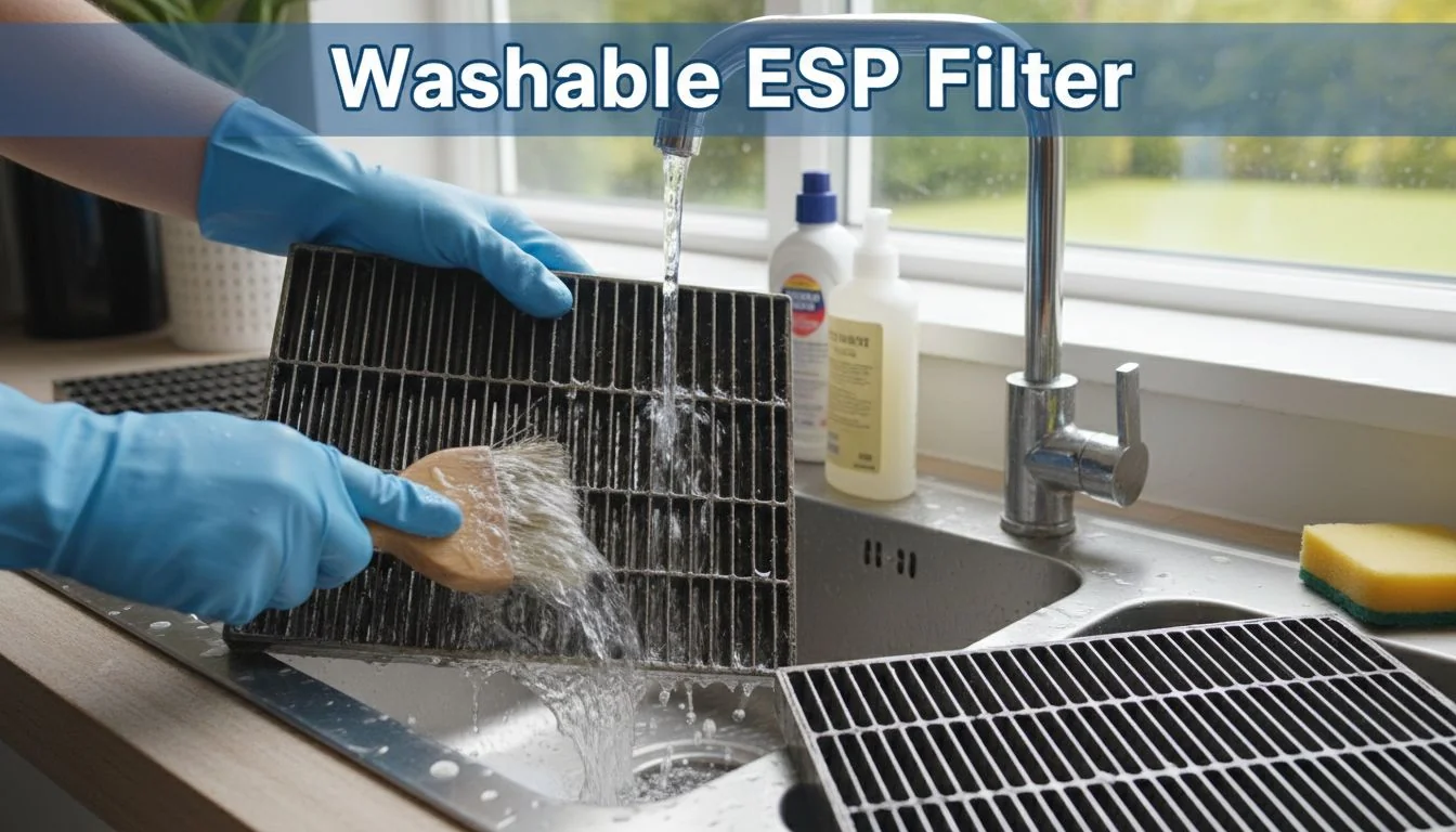 washable electrostatic plates being cleaned in sink