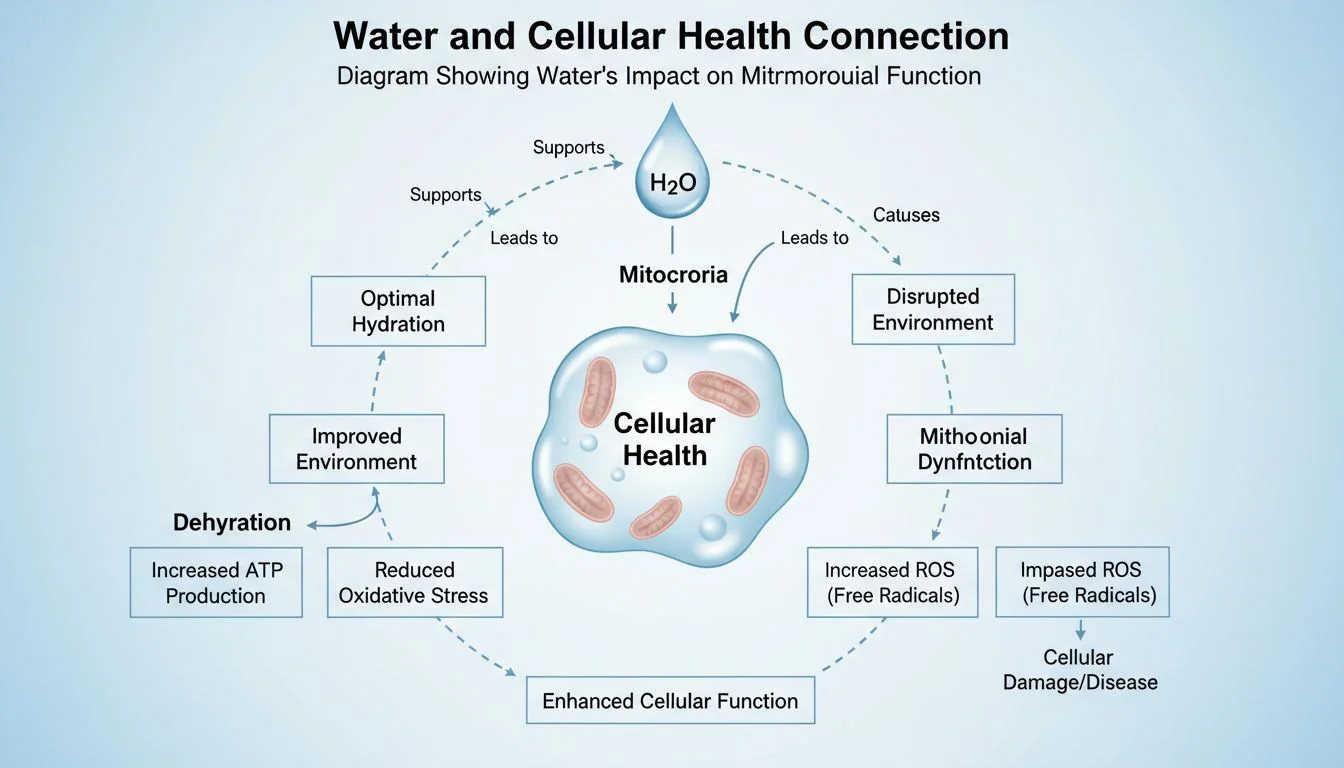 diagram showing water affecting mitochondrial function