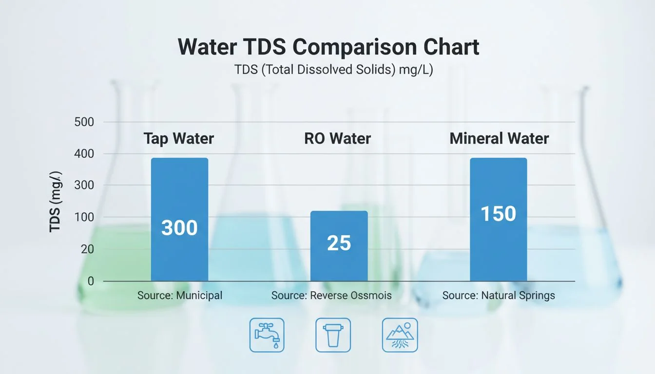 comparison chart of tap water vs RO water vs mineral water