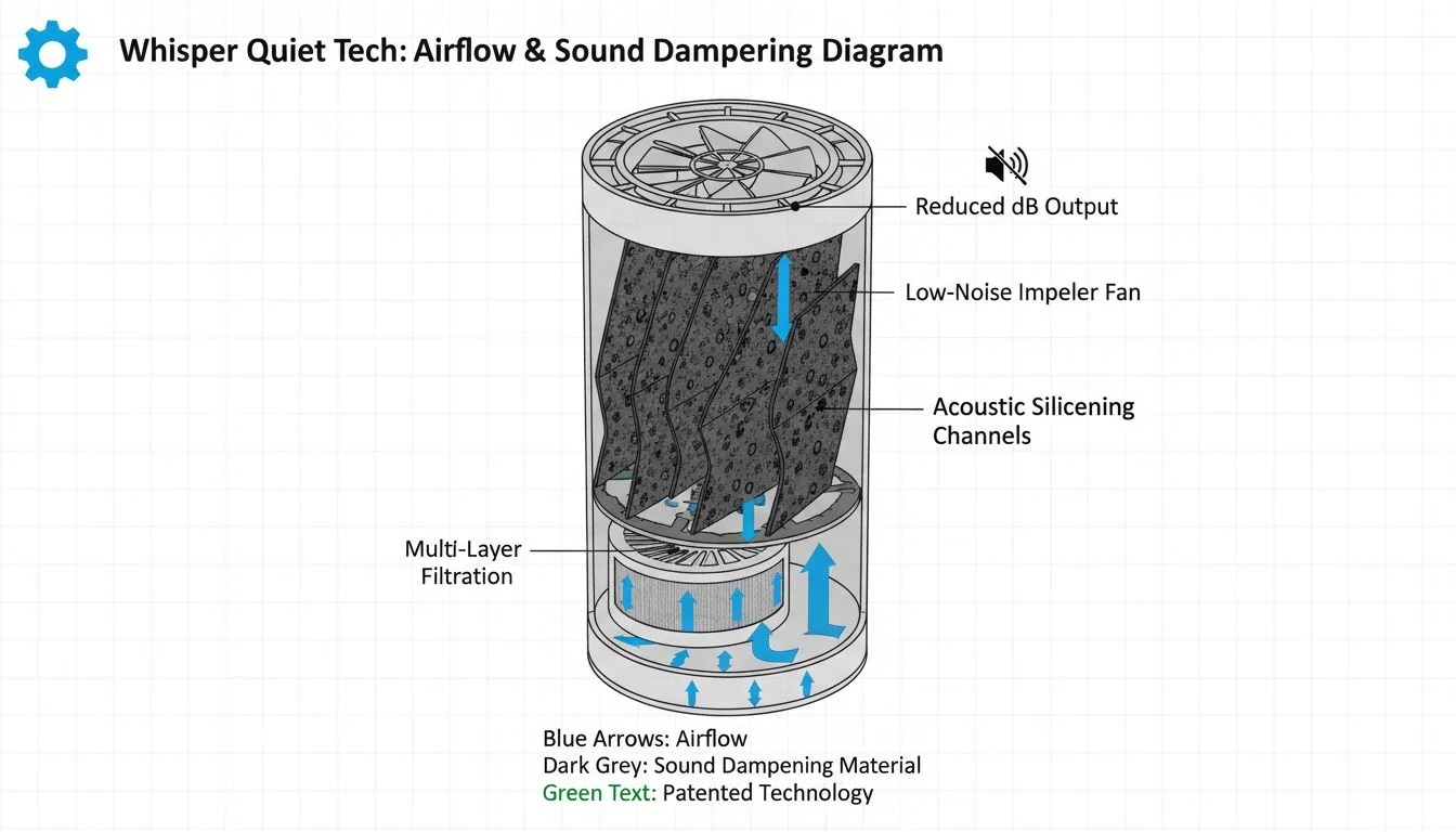 diagram of airflow and sound dampening in purifier