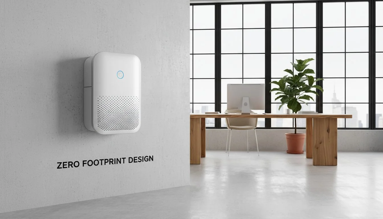 sleek wall mounted air purifier in a minimalist design studio